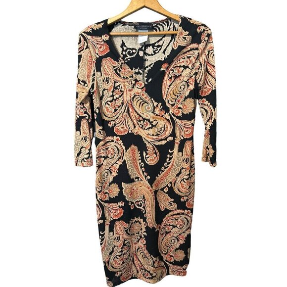 Connected Dress 8 Petite Paisley Colorful V Neck 3/4 Sleeve Stretch Career USA - Picture 1 of 9